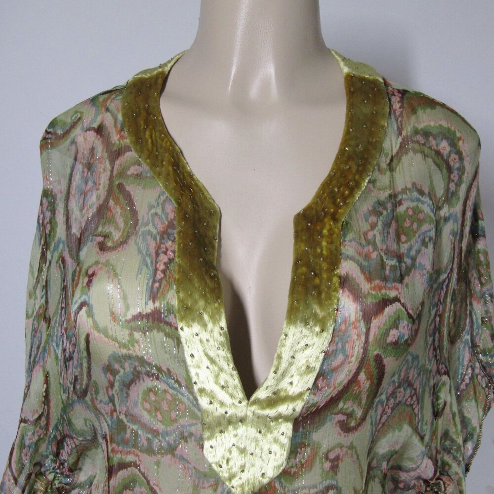 3.1 PHILLIP LIM SHEER Silk Metallic Oversize Ruched Boho Floral Glam Fairy Top 2 - Picture 2 of 9